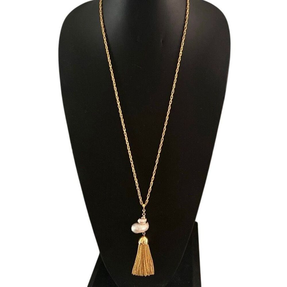 Vintage Seashell Tassel Long Necklace Women's 30" Gold-tone Rope Chain